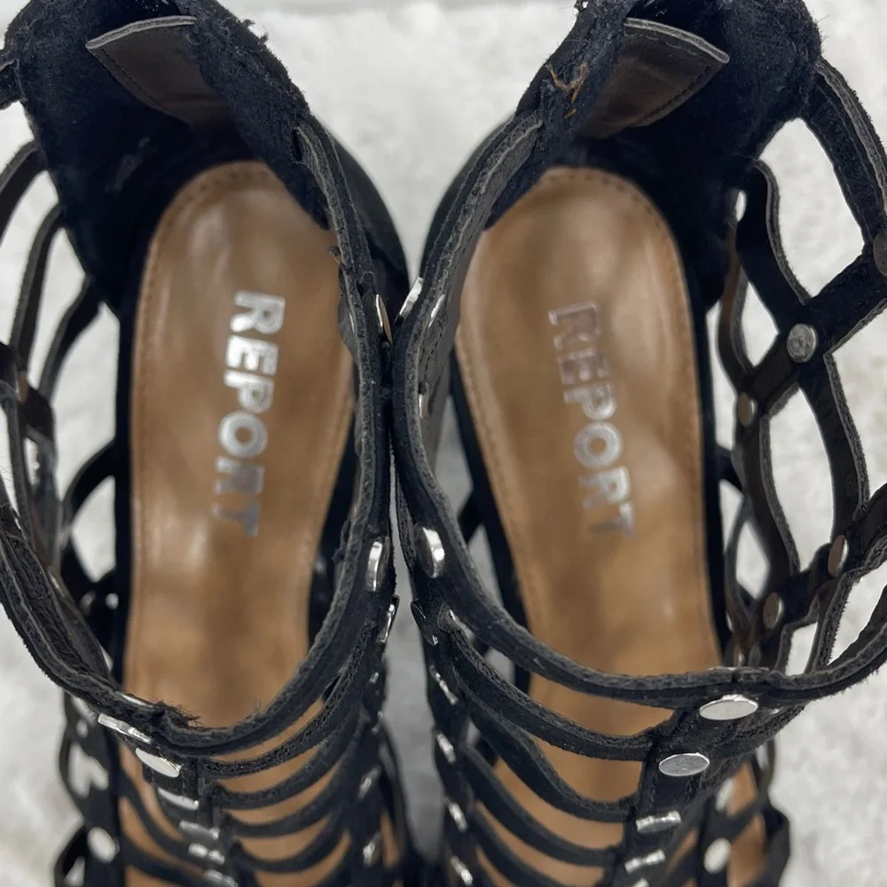 Report Black Caged Heels with Silver Accents WOMENS SIZE 8